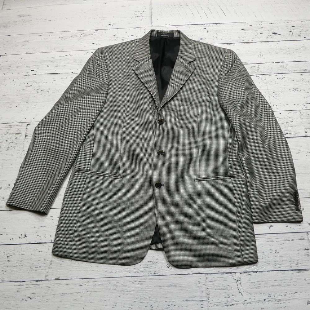 Cezani Blazer Sport Coat Mens 42R Gray Houndstooth Silk Wool 3 Button Notch